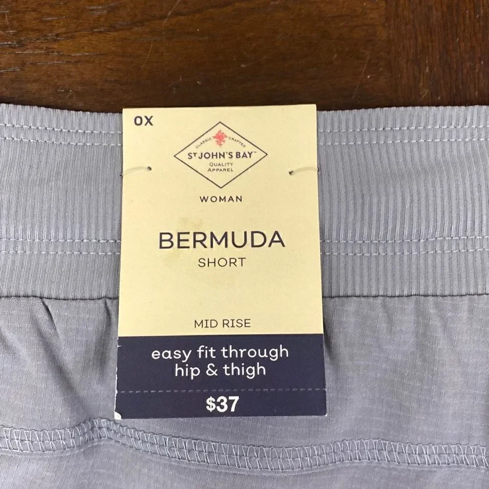 NWT Men’s Bermuda Short 0X Mid Rise Easy Fit Colonial Pewter Elastic Tie Waist